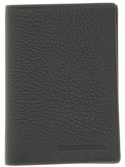 Tom Ford Leather T Card Holder In Black