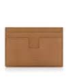Tom Ford Leather T-line Card Holder In Beige