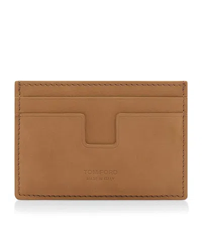 Tom Ford Leather T-line Card Holder In Beige