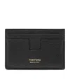 Tom Ford Leather T-line Card Holder In Black