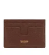 Tom Ford Leather T-line Card Holder In Brown
