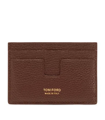 Tom Ford Leather T-line Card Holder In Brown