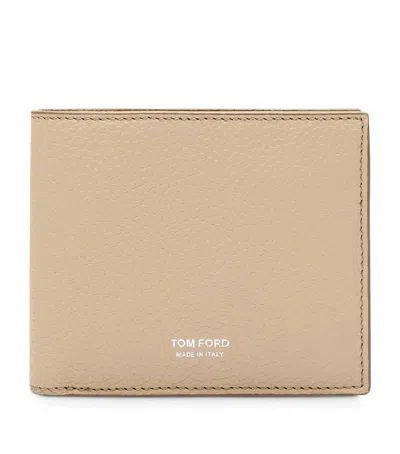 Tom Ford Leather T-line Classic Bifold Wallet In Beige
