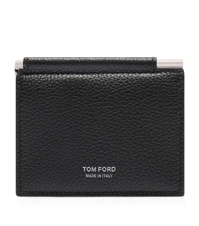 Tom Ford Leather T-line Money Clip Cardholder In Black
