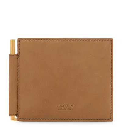 Tom Ford Leather T-line Money Clip Wallet In Beige