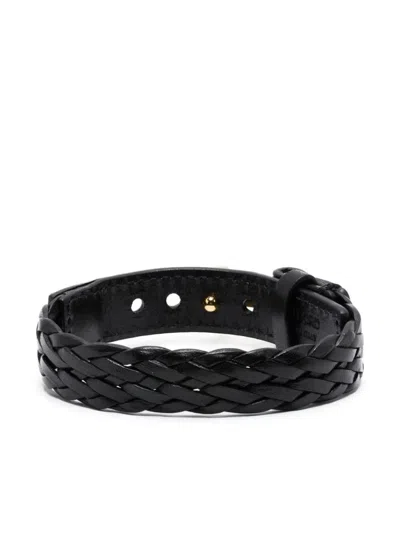 Tom Ford Braided Leather T Bracelet Accessories In Black