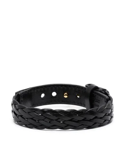 Tom Ford Braided Leather T Bracelet Accessories In Black