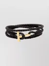 Tom Ford Leather T-plate Woven Bracelet With Braided Pattern