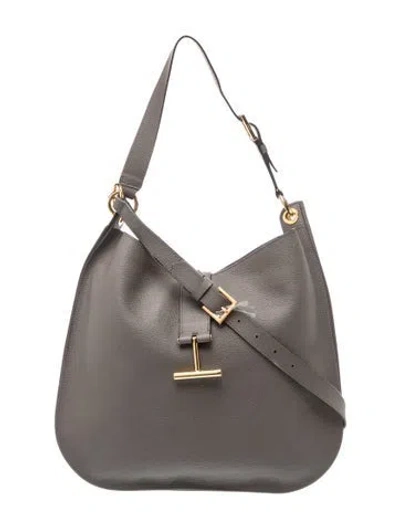 Pre-owned Tom Ford Leather Tara Hobo Bag Large In Gray
