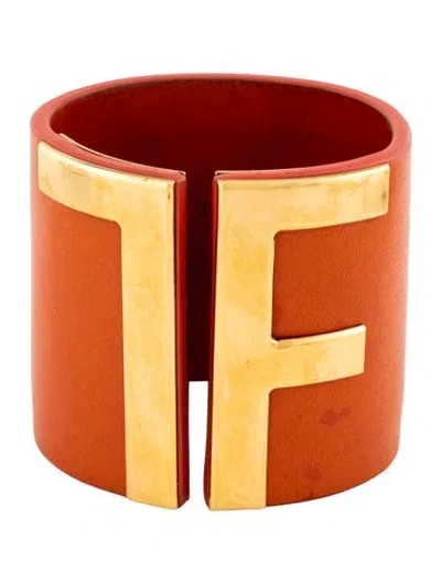 Pre-owned Tom Ford Leather Tf Cuff Bracelet, 6" In Multicolor