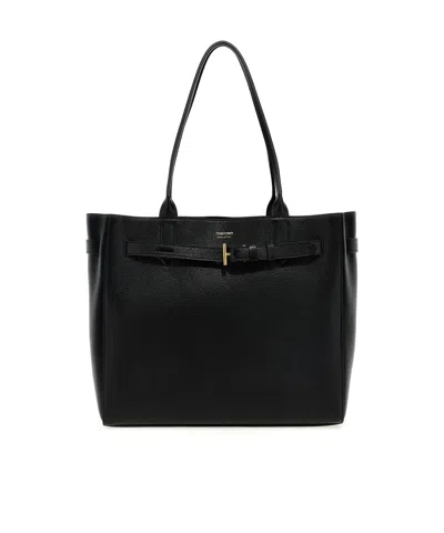 Tom Ford Leather Tote Bag In Black