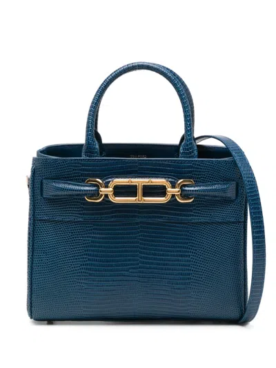 Tom Ford Leather Tote Bag In Blue