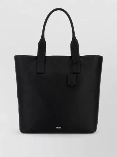 Tom Ford Leather Tote Bag Top Handles Detachable Tag In Black