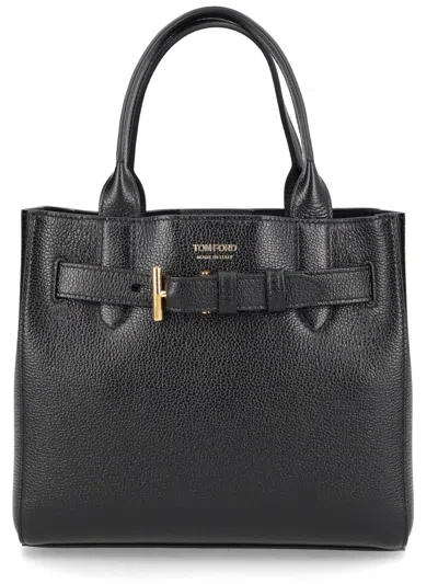 Tom Ford Leather Tote Bag With Buckle Detail In Black