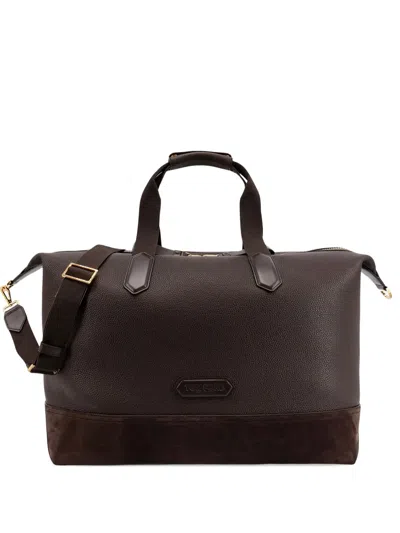 Tom Ford Leather Travel Bag In Brown