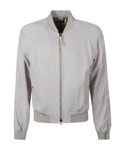 Tom Ford Rib Trim Zipped Slim Jacket In Neutral
