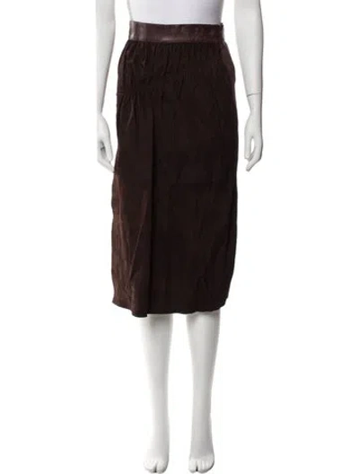 Pre-owned Tom Ford Leather Trim Embellishment Knee-length Skirt In Brown