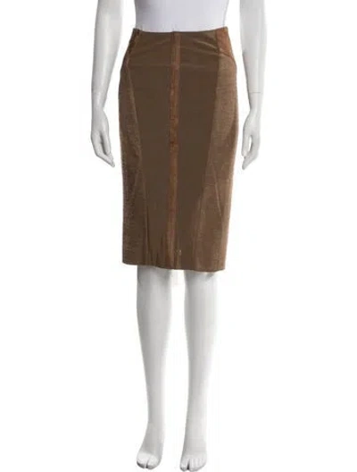 Pre-owned Tom Ford Leather Trim Embellishment Knee-length Skirt In Brown