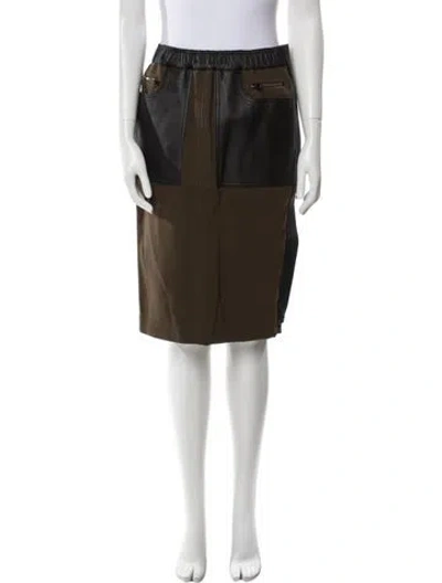 Pre-owned Tom Ford Leather Trim Embellishment Knee-length Skirt In Green