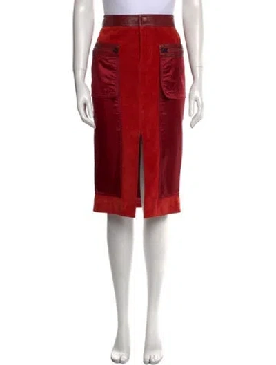 Pre-owned Tom Ford Leather Trim Embellishment Knee-length Skirt In Red