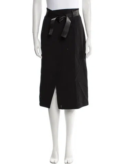 Pre-owned Tom Ford Leather Trim Embellishment Midi Length Skirt In Black