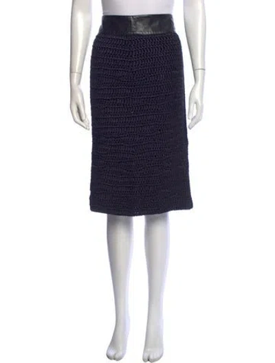 Pre-owned Tom Ford Leather Trim Embellishment Midi Length Skirt In Blue