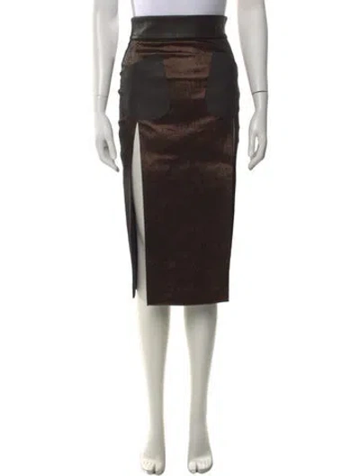 Pre-owned Tom Ford Leather Trim Embellishment Midi Length Skirt In Brown