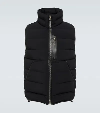 Tom Ford Leather-trimmed Down Vest In Black