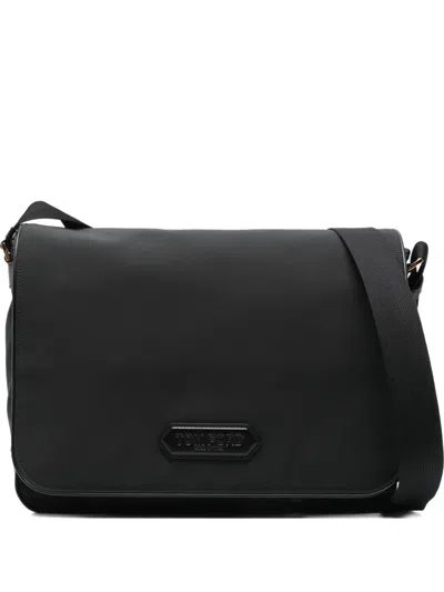 Tom Ford Leather-trimmed Nylon Messenger Bag In Black