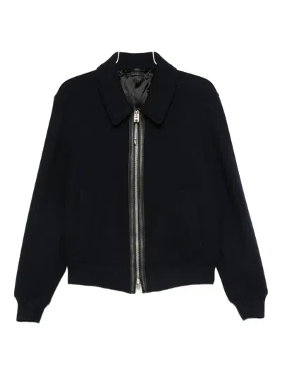 Tom Ford Leather-trimmed Wool Jacket In Black