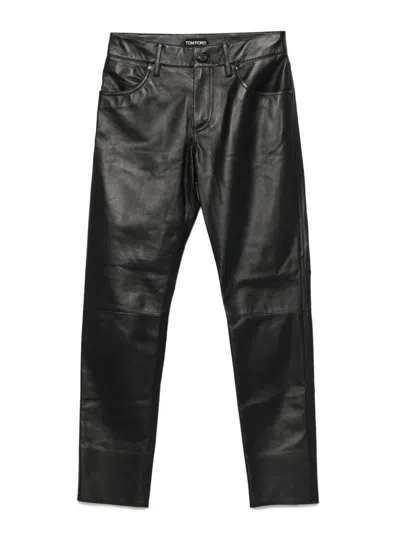 Tom Ford Leather Trousers In Black