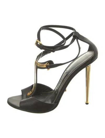 Pre-owned Tom Ford Leather T-strap Sandals In Black