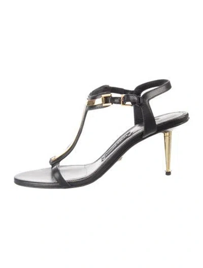 Pre-owned Tom Ford Leather T-strap Sandals In Black