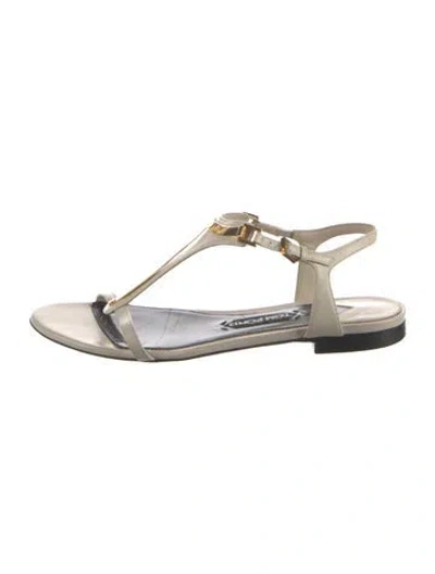 Pre-owned Tom Ford Leather T-strap Sandals In Gold