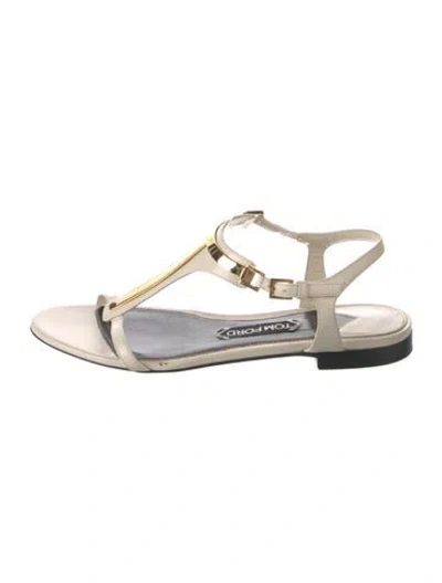Pre-owned Tom Ford Leather T-strap Sandals In Gold/neutrals