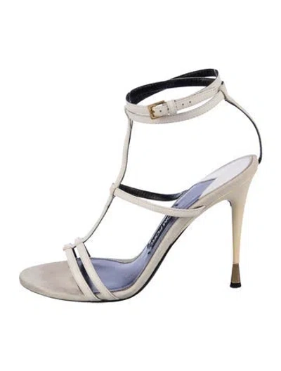 Pre-owned Tom Ford Leather T-strap Sandals In White