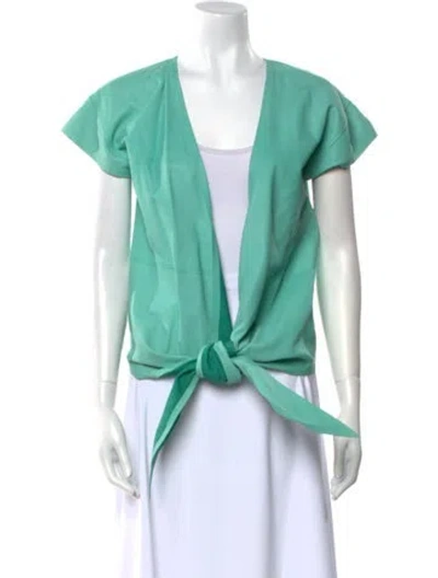 Pre-owned Tom Ford Leather V-neck Blouse In Green