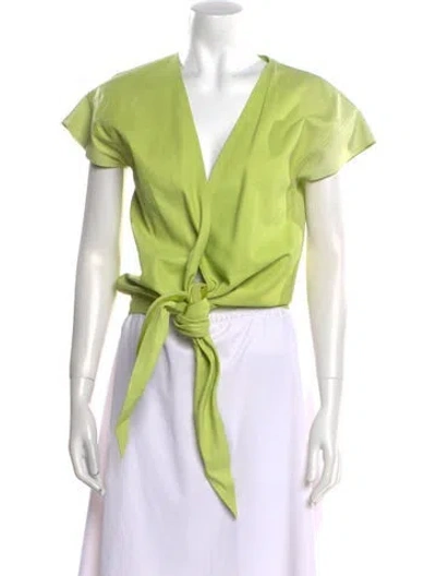 Pre-owned Tom Ford Leather V-neck Crop Top In Green