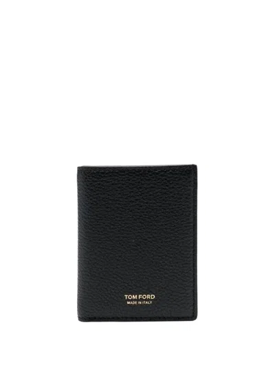 Tom Ford Soft Grain Leather T Line Folding Cardholder In Black