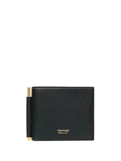 Tom Ford Soft Grain Leather T Line Money Clip Wallet In Black