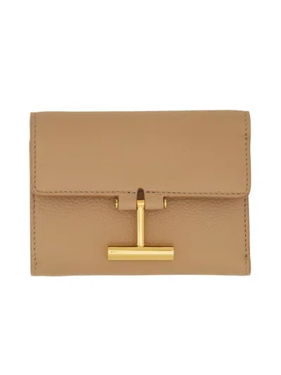 Tom Ford Leather Wallet In Beige