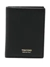 Tom Ford Black Card Holder With Embossed Logo Lettering On The Front In Grained Leather Man In Black