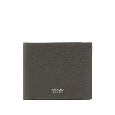 Tom Ford Leather Wallet In Grey