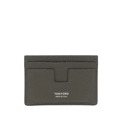 Tom Ford Leather Wallet In Grey