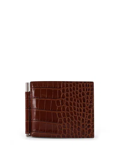 Tom Ford Leather Wallet With Croco Print In Brown