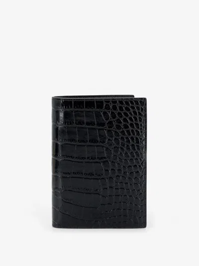 Tom Ford Leather Wallet With Crocodile Print In Black