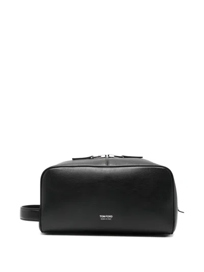 Tom Ford Leather Wash Bag In Black