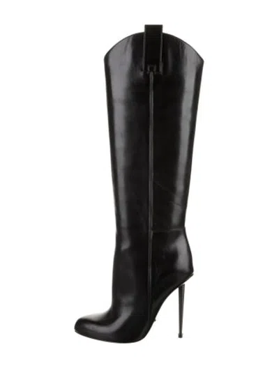 Pre-owned Tom Ford Leather Western Boots In Black