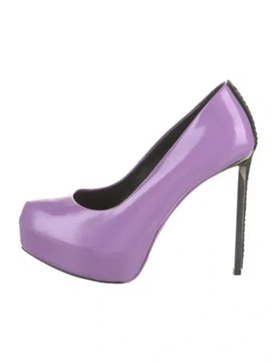 Pre-owned Tom Ford Leather Whipstitch Trim Pumps In Purple