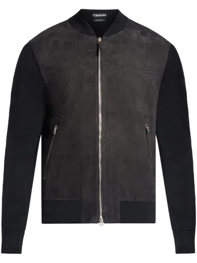 Tom Ford Leather-wool Bomber Jacket In Schwarz